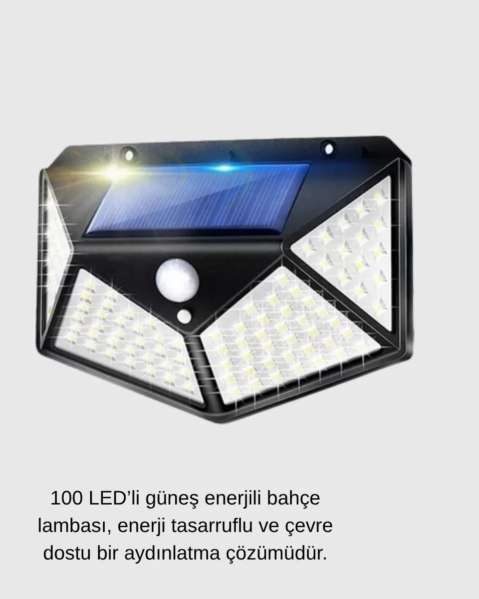 Solar Güçlü 100 LED Bahçe Lambası – Enerji Tasarruflu, Suya Dayanıklı ve Geniş Açılı Işık görsel 2