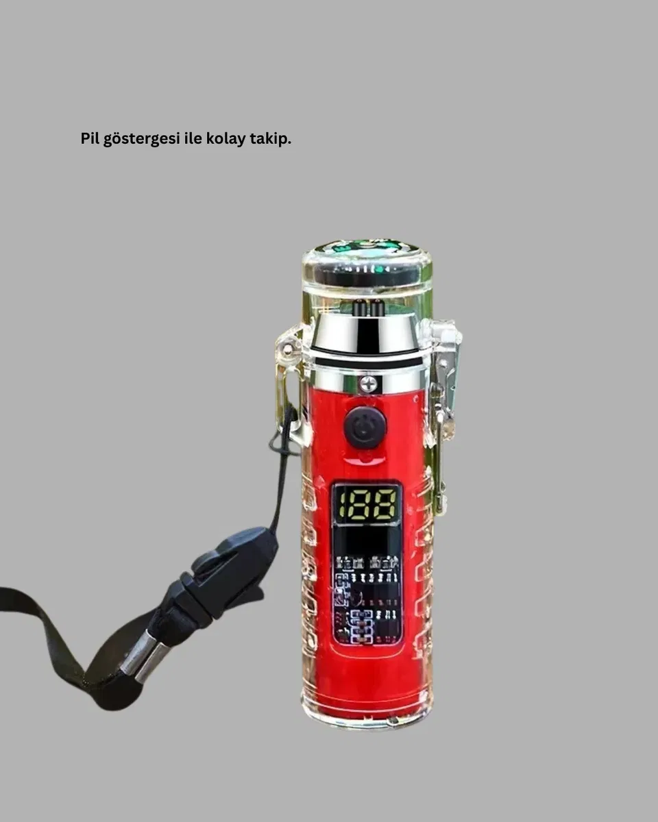 Güç Göstergeli Şarjlı Fenerli USB Elektrikli Çakmak görsel 4