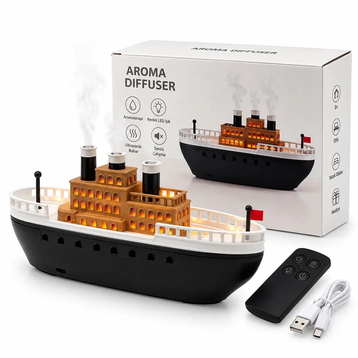 250ml Gemili Işıklı Aroma Diffuser Hava Nemlendirici görsel 2