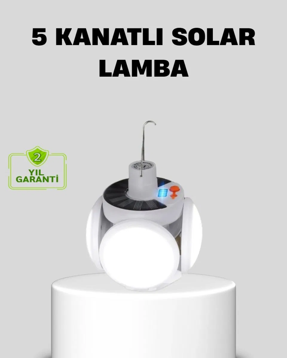 Solar Güneş Enerjili Ve Usb Şarjlı 5 Kanatlı Led Kamp Lambası