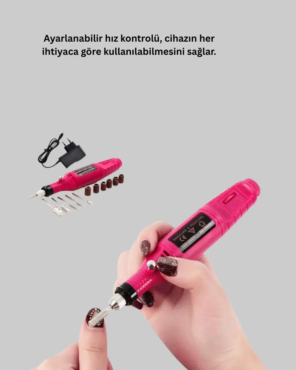 Profesyonel Tırnak Matkap Makinesi – USB Şarjlı, Ayarlanabilir Hız, Düşük Titreşimli ve Sessiz Çalışma görsel 5