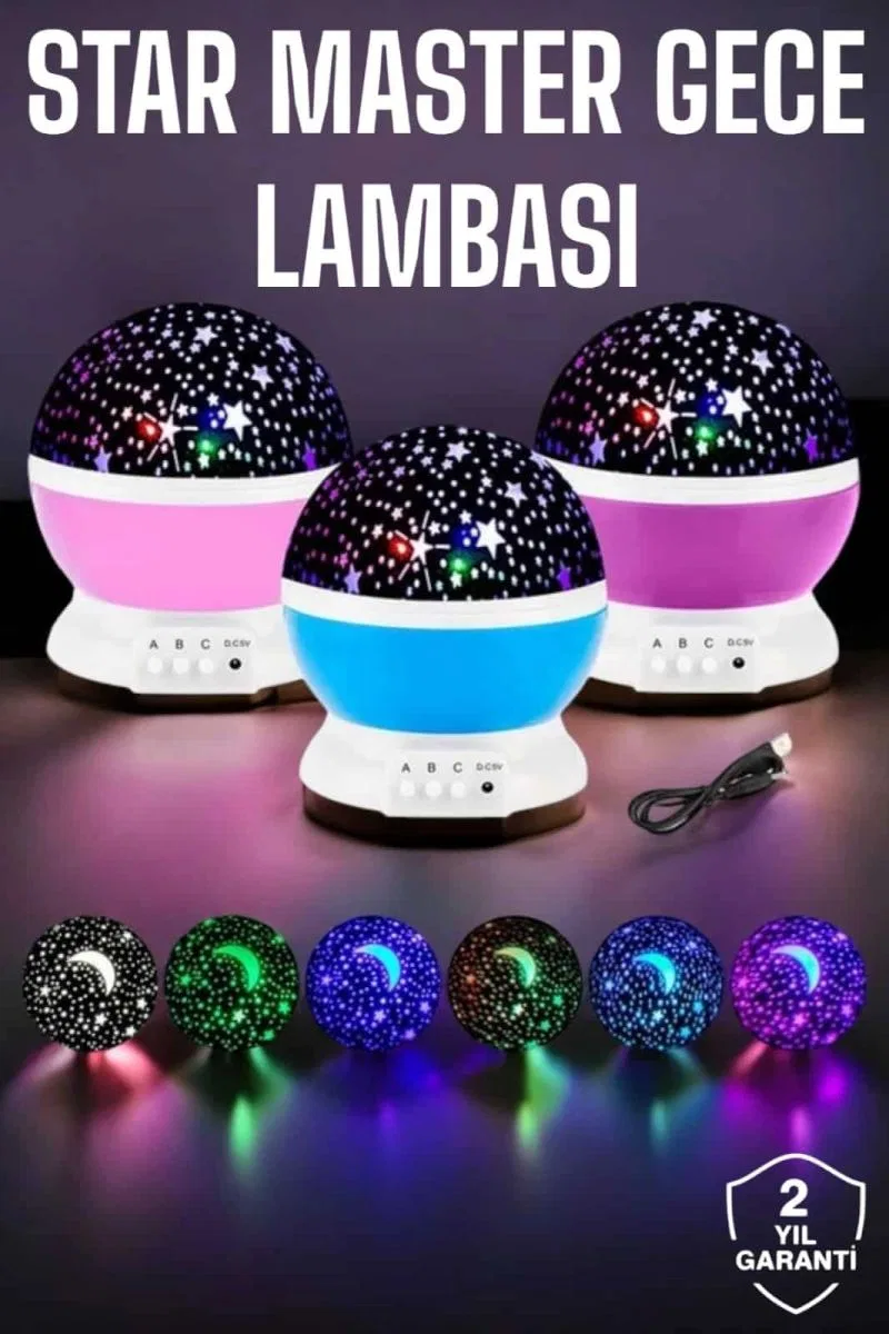 Mavi Ve Mor Işıklı Projeksiyon Lambası