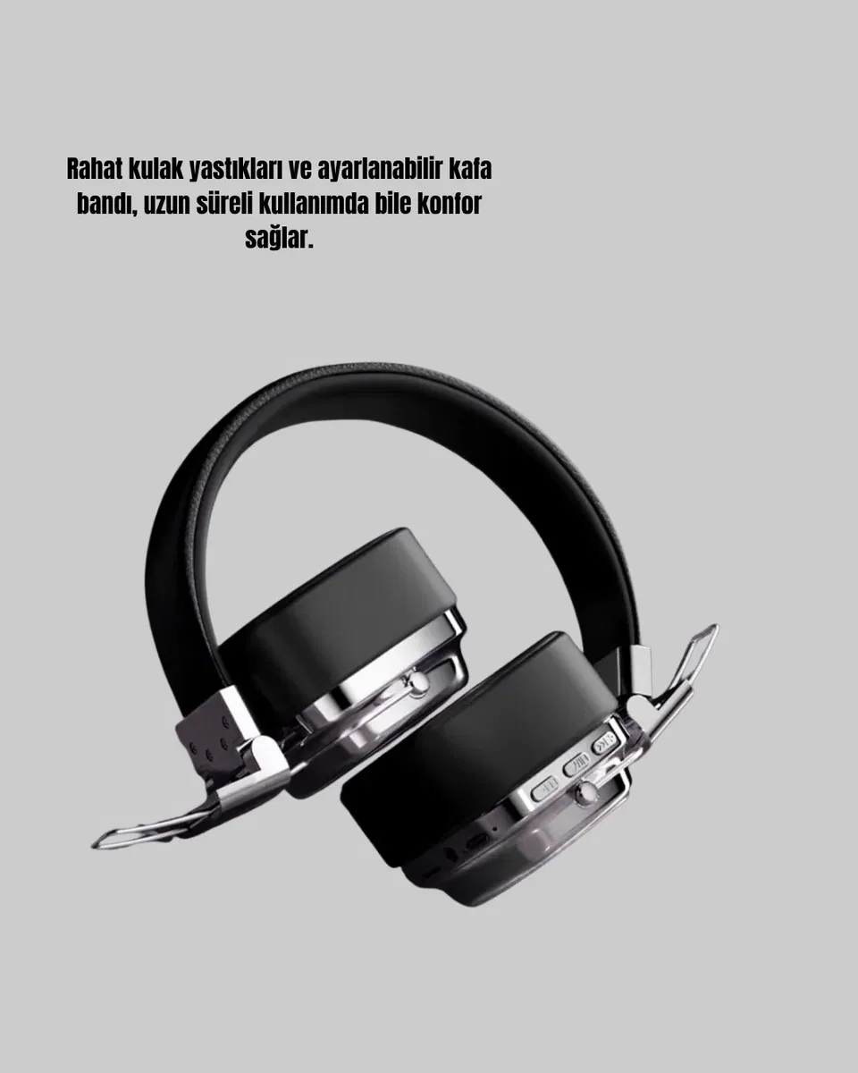 Kablosuz Kulak Üstü Bluetooth Kulaklık Güçlü Bas ve Katlanabilir Tasarım görsel 3