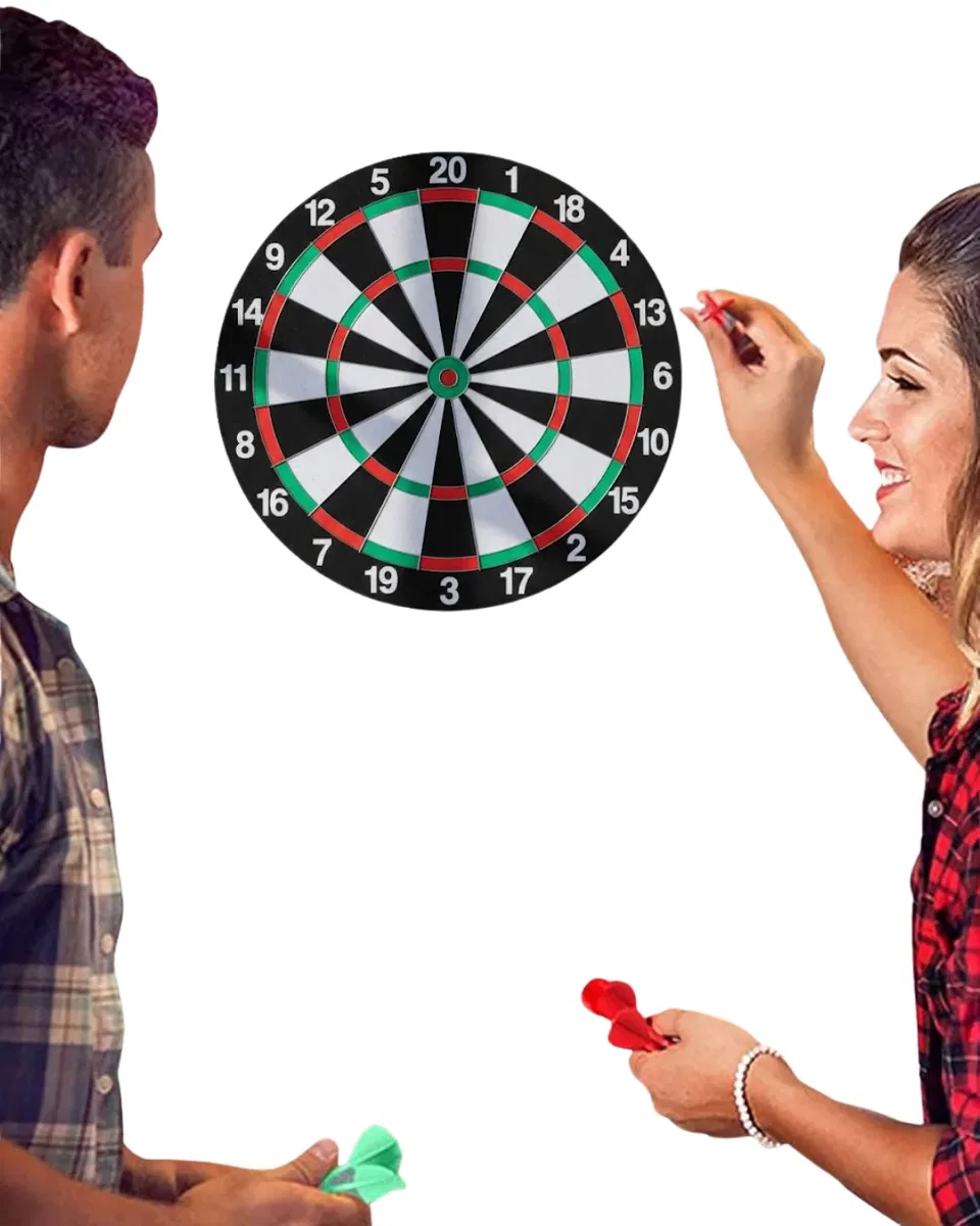 Kaliteli Ahşap Dart Tahtası 12 İnç 4 Adet Metal İğne Uçlu Ok görsel 5