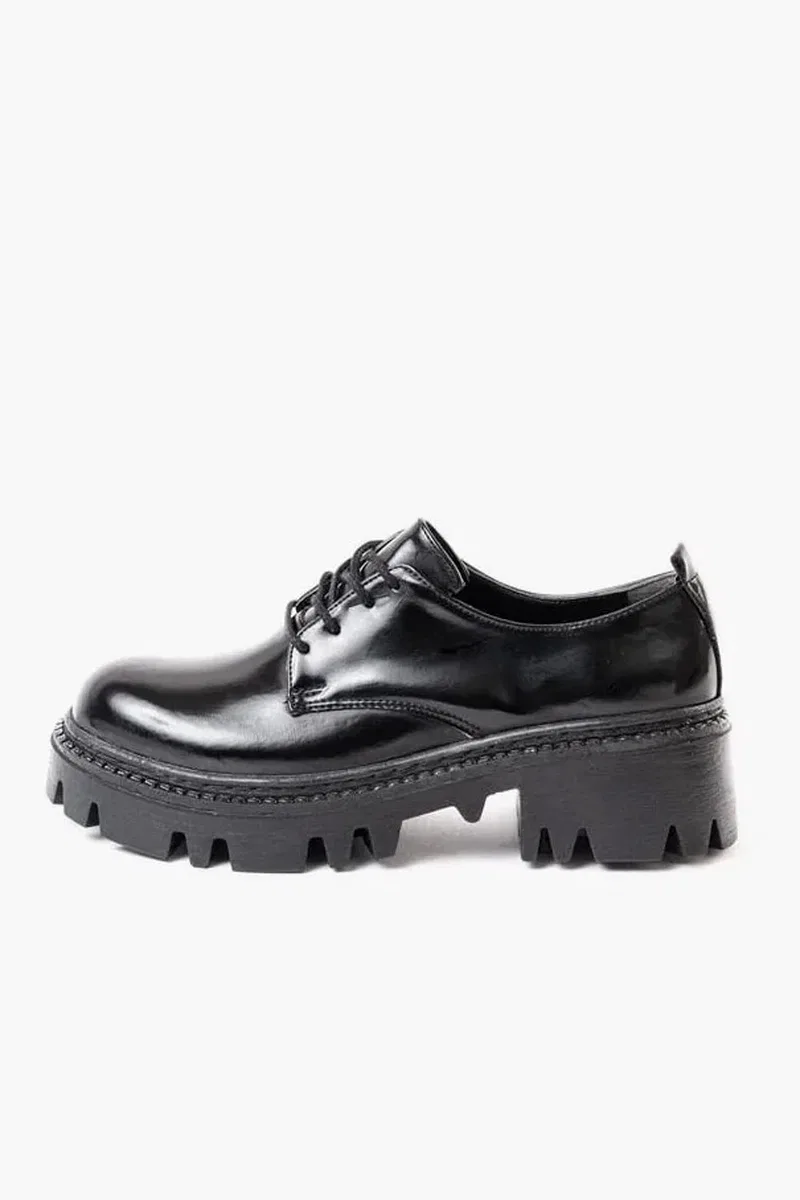 Kadın Rugan Loafer Ayakkabı Ayakkabı Bağcıklı Tabanlı Yüksek Casual Günlük görsel 2