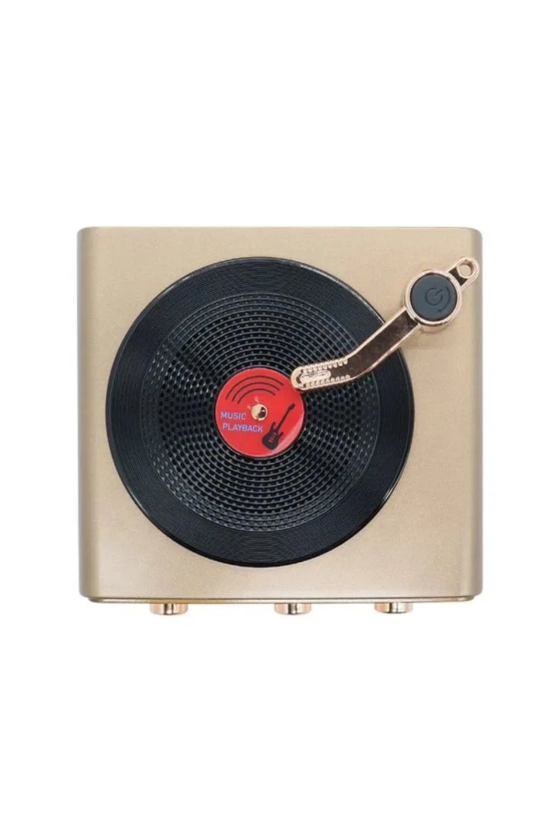Metalik Nostaljik Tasarım Plak Çalar Görünümlü Radyolu Bluetooth Hoparlör Retro Müzik Plak görsel 4