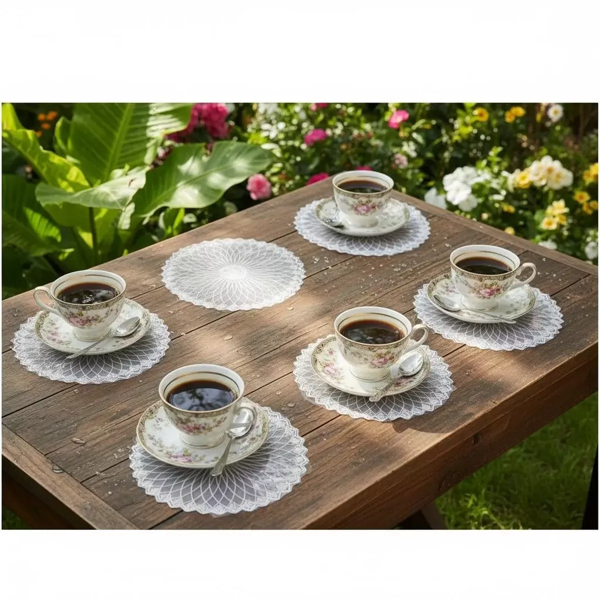 6'lı Dantel Kahve Sunumluğu 15x15 cm Asorti Desenli Çeyizlik Kahve Seti görsel 4