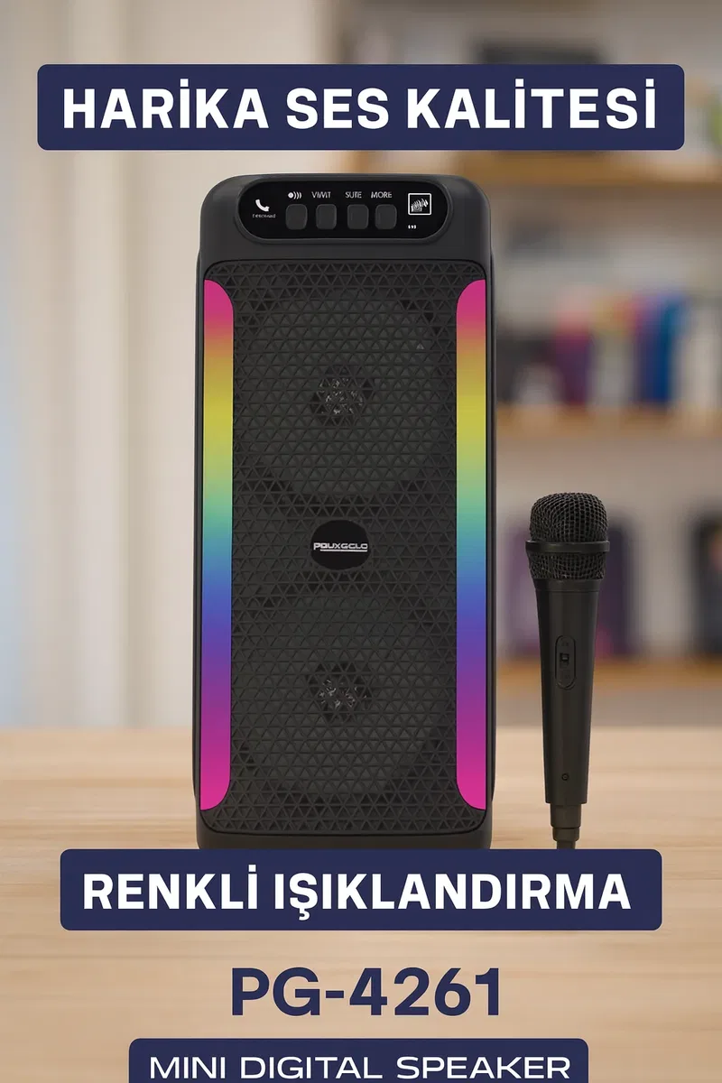 Çift 4 inç Hoparlörlü RGB Işıklı Bluetooth Ses Sistemi görsel 2