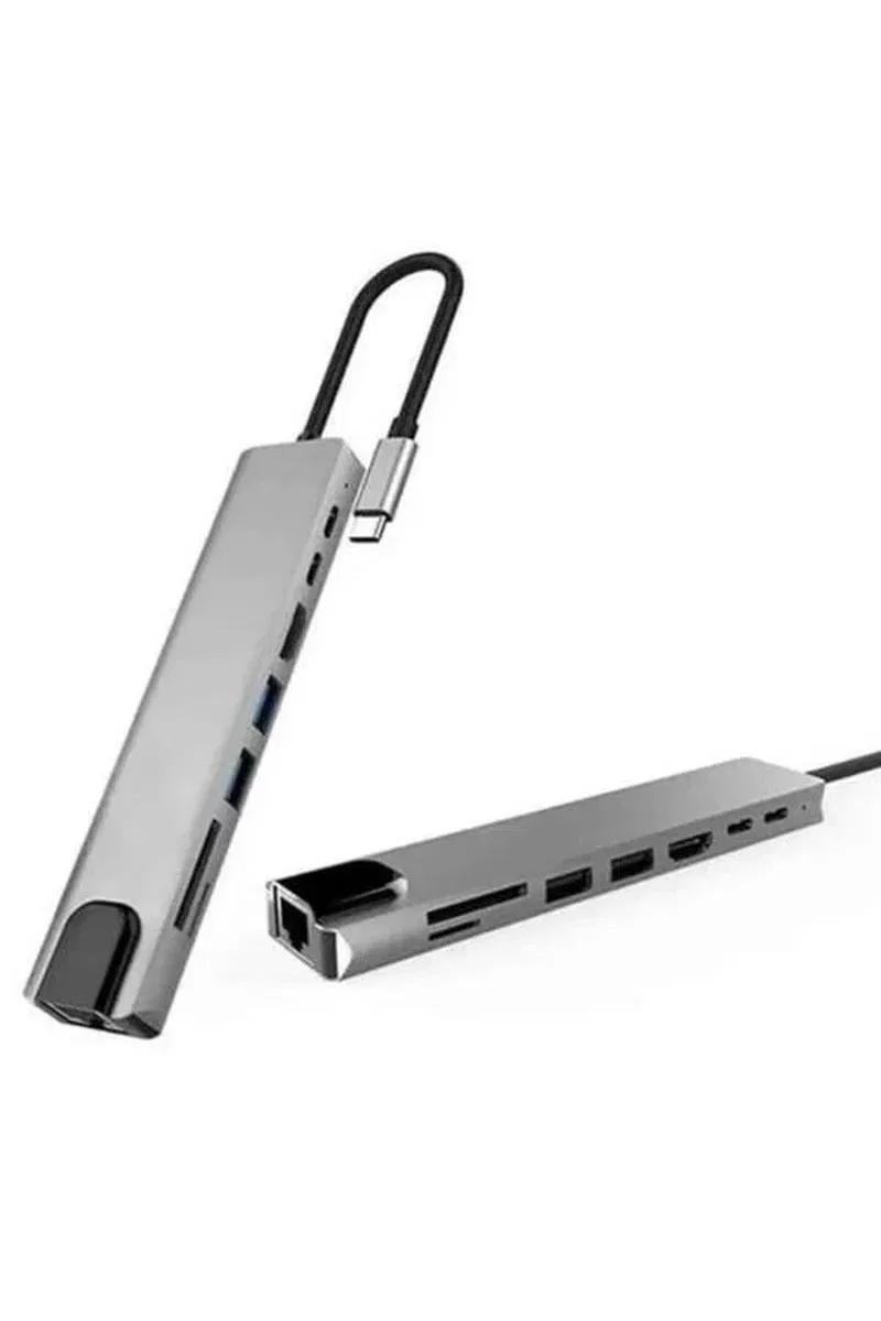 8 Portlu Macbook Çevirici Type C Hub SD TF USB Çoğaltıcı Ethernet görsel 5