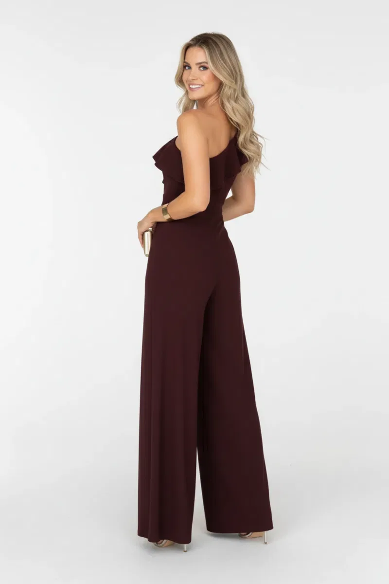Kadın Trend Model Tek Omuz Detay Fırfırlı Krep Kumaş Tulum görsel 3