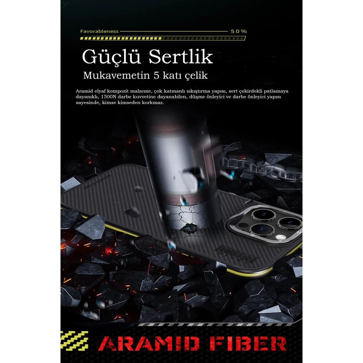 Joko Apple İphone 15 Pro Max Kılıf Aramid 600d Kevlar Karbon Fiber Magsafe Kapak - Gri görsel 3
