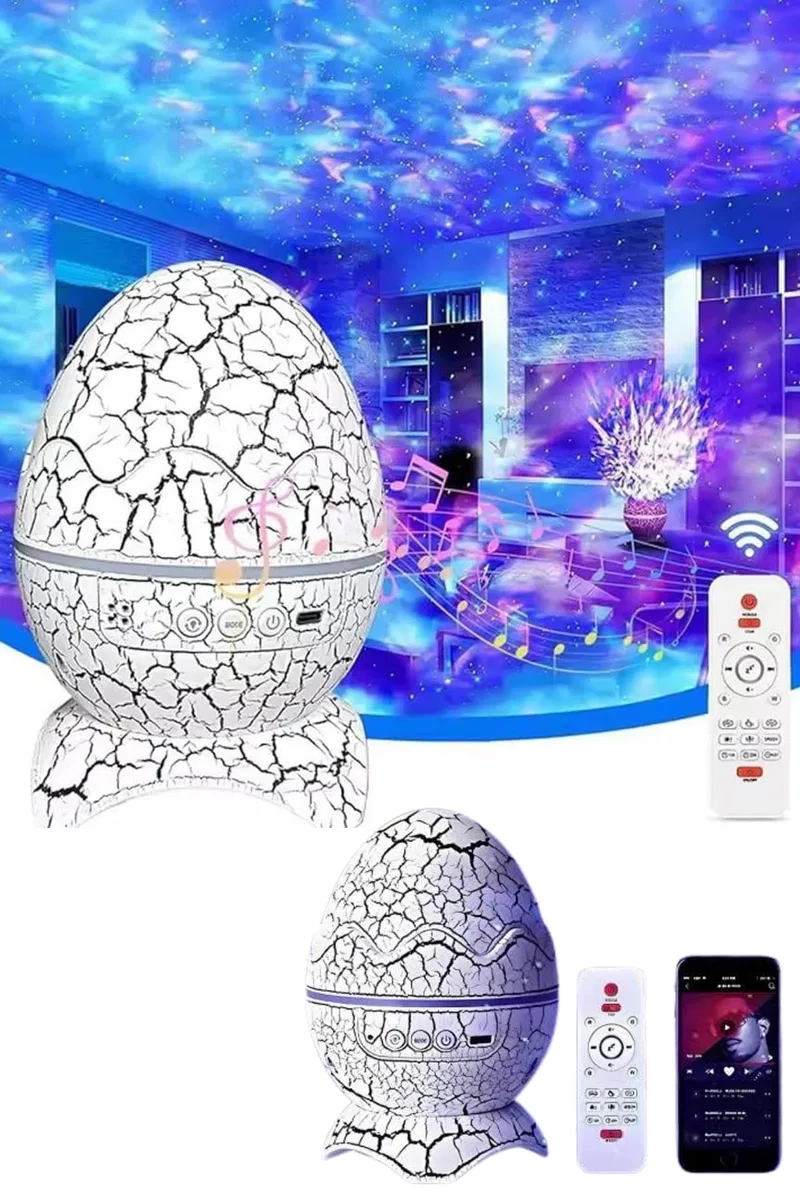 Bluetooth Hoparlör Dinozor Yumurtası Gece Masa Lambası Projektör görsel 2