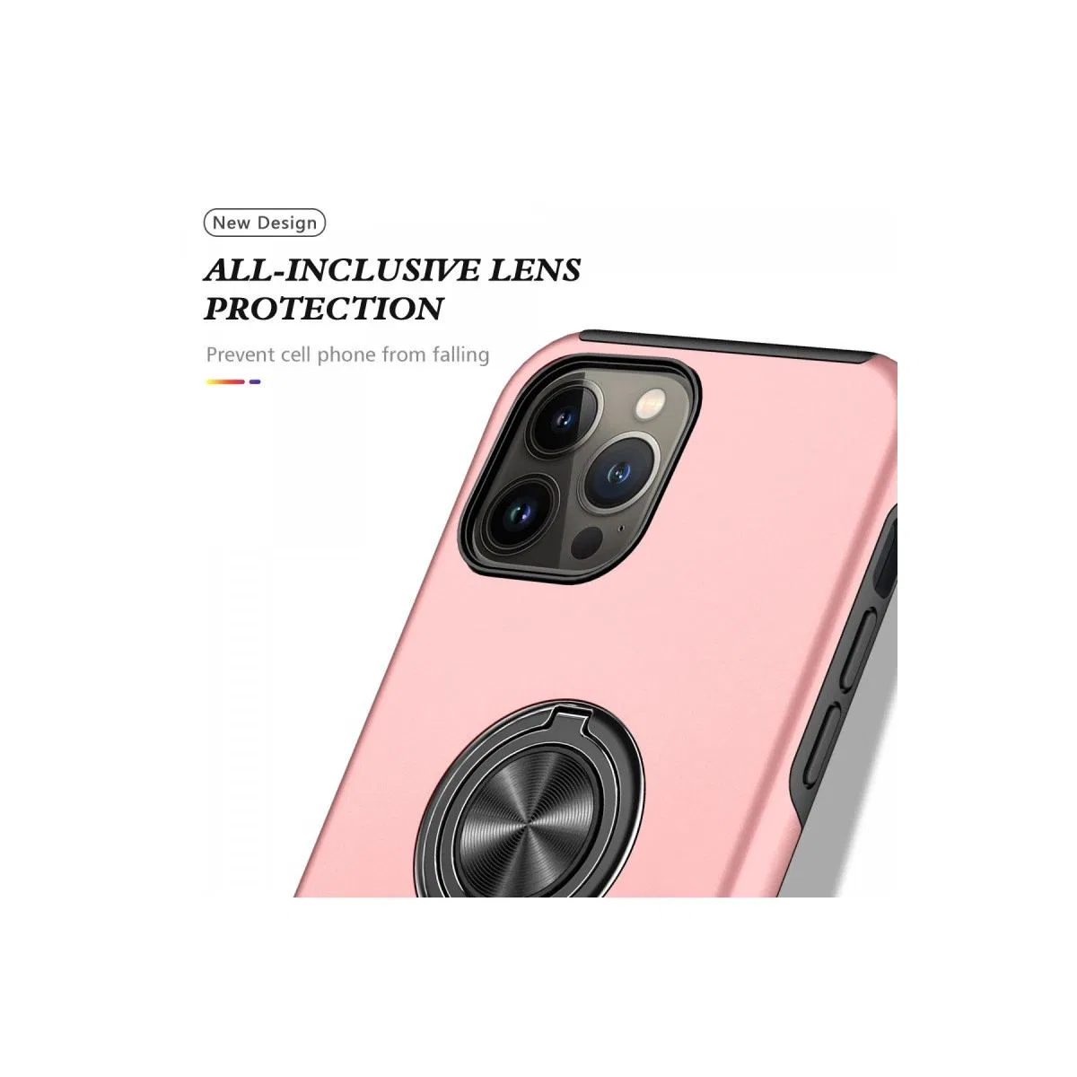Apple İphone 13 Pro Kılıf Elit Yüzüklü Kapak - Pembe görsel 4