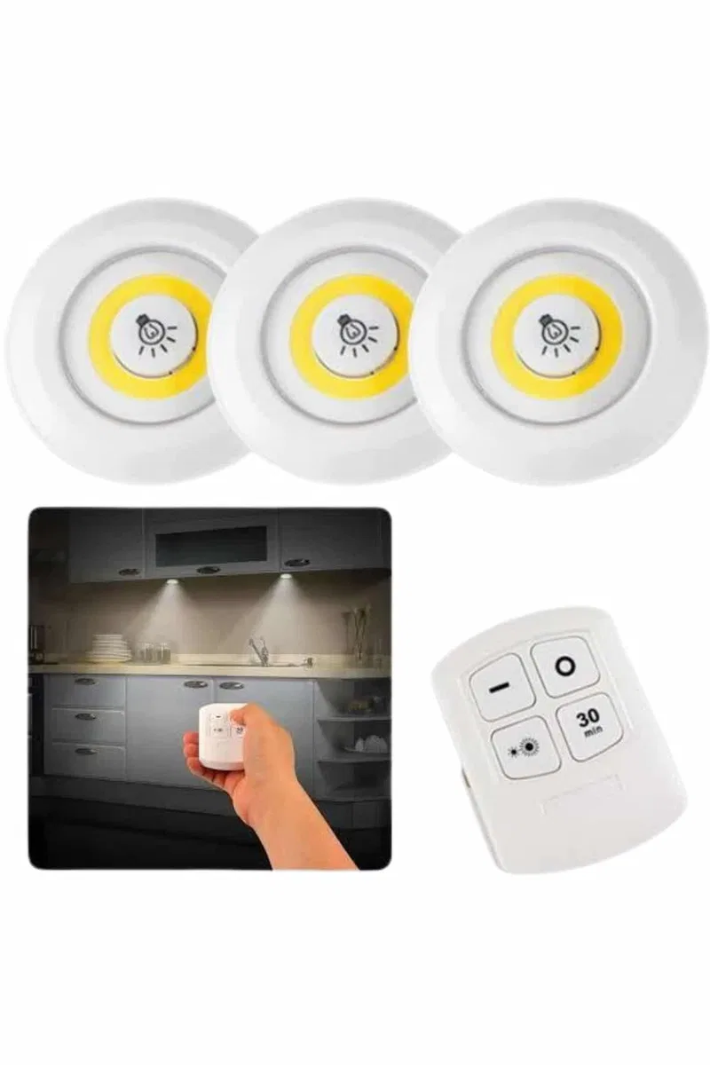 Dolap Işığı Mutfak Rafı Işığı Uzaktan Kumandalı 3 Lü Spot Led Lamba görsel 2