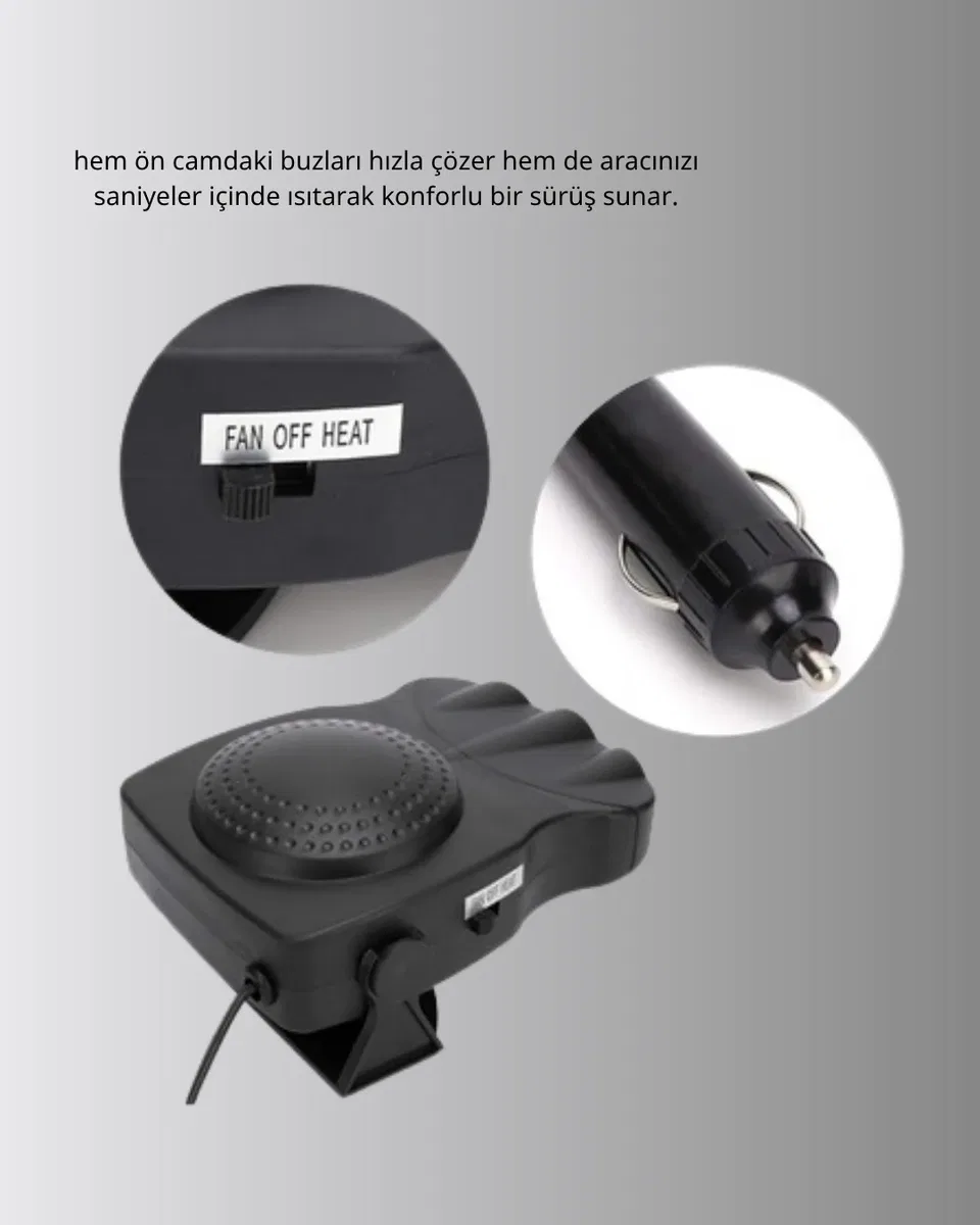 3’ü 1 Arada Araç İçi Isıtıcı ve Fan 150W Güçlü ve 360° Dönebilen Başlıklı görsel 4