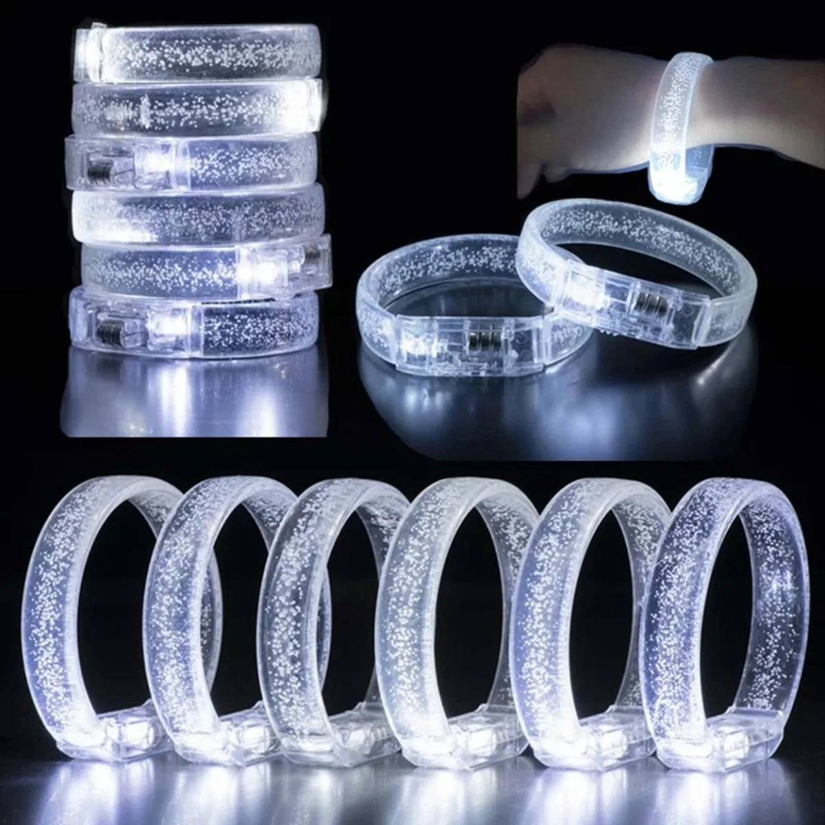 Beyaz-gümüş Led Işıklı Baskı Yapılabilen Pilli Bileklik Bilezik 1, 5 Cm Genişlik görsel 2