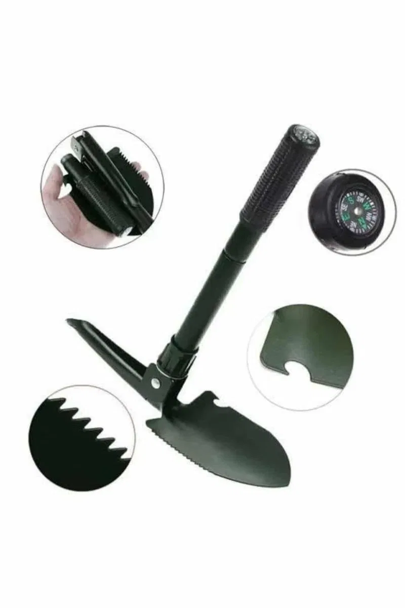 Pusulalı Katlanabilen Portatif Çantalı Mini Kazma Kürek Seti görsel 5
