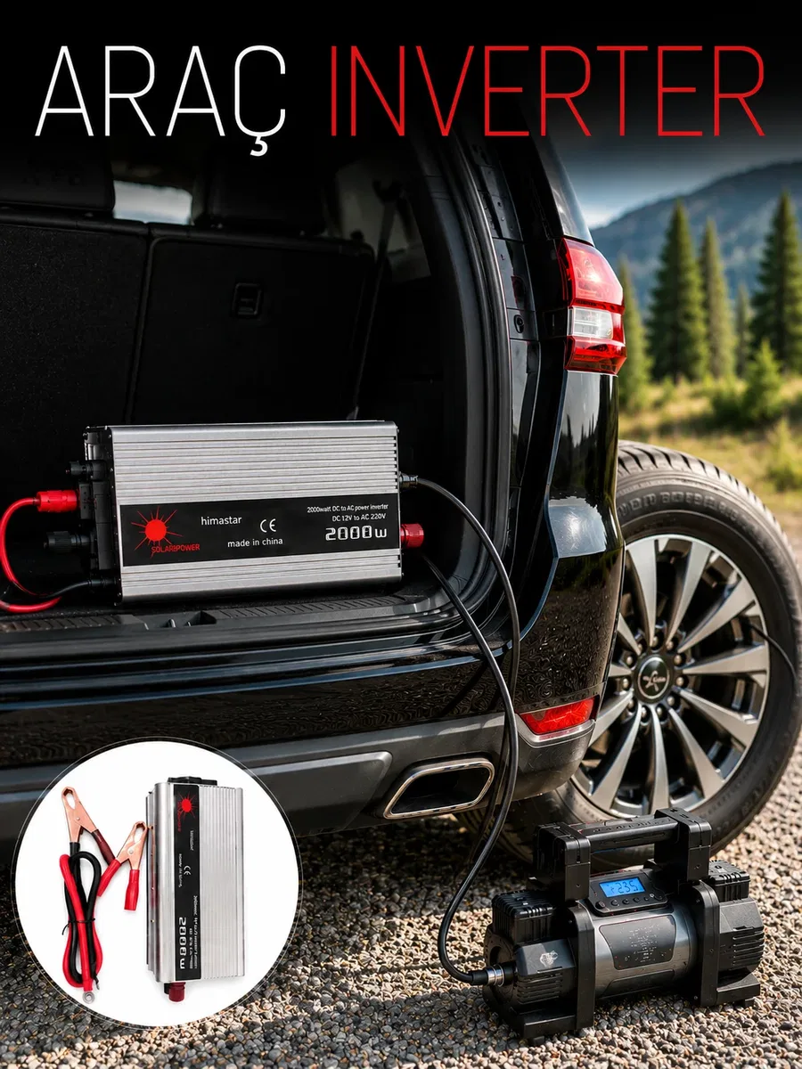 2000W Araç İnverter Aküden Güç Dönüştürücü Elektrik Üreten Taşınabilir