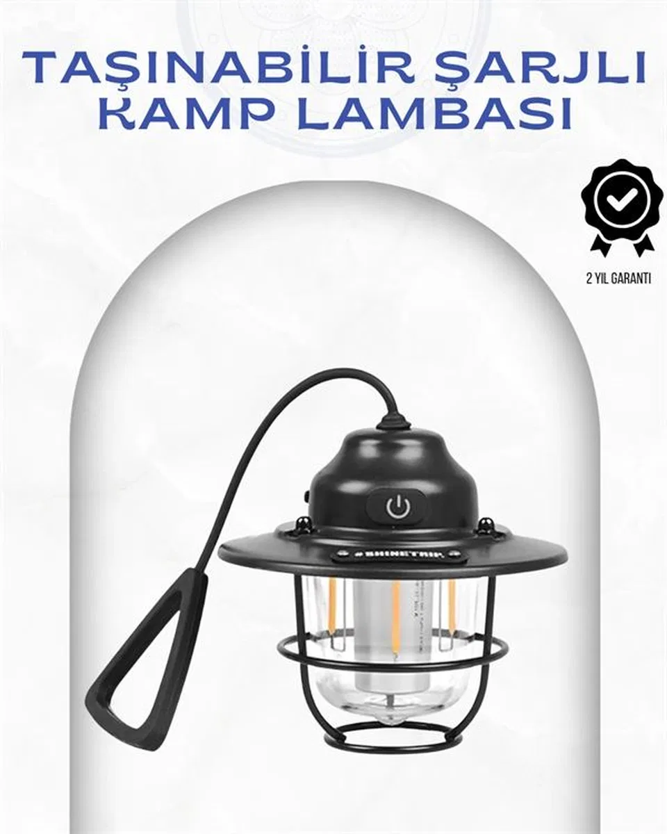 Geometrik Tasarımlı Vintage Kamp Lambası – Type-c Şarj, Ayarlanabilir Parlaklık