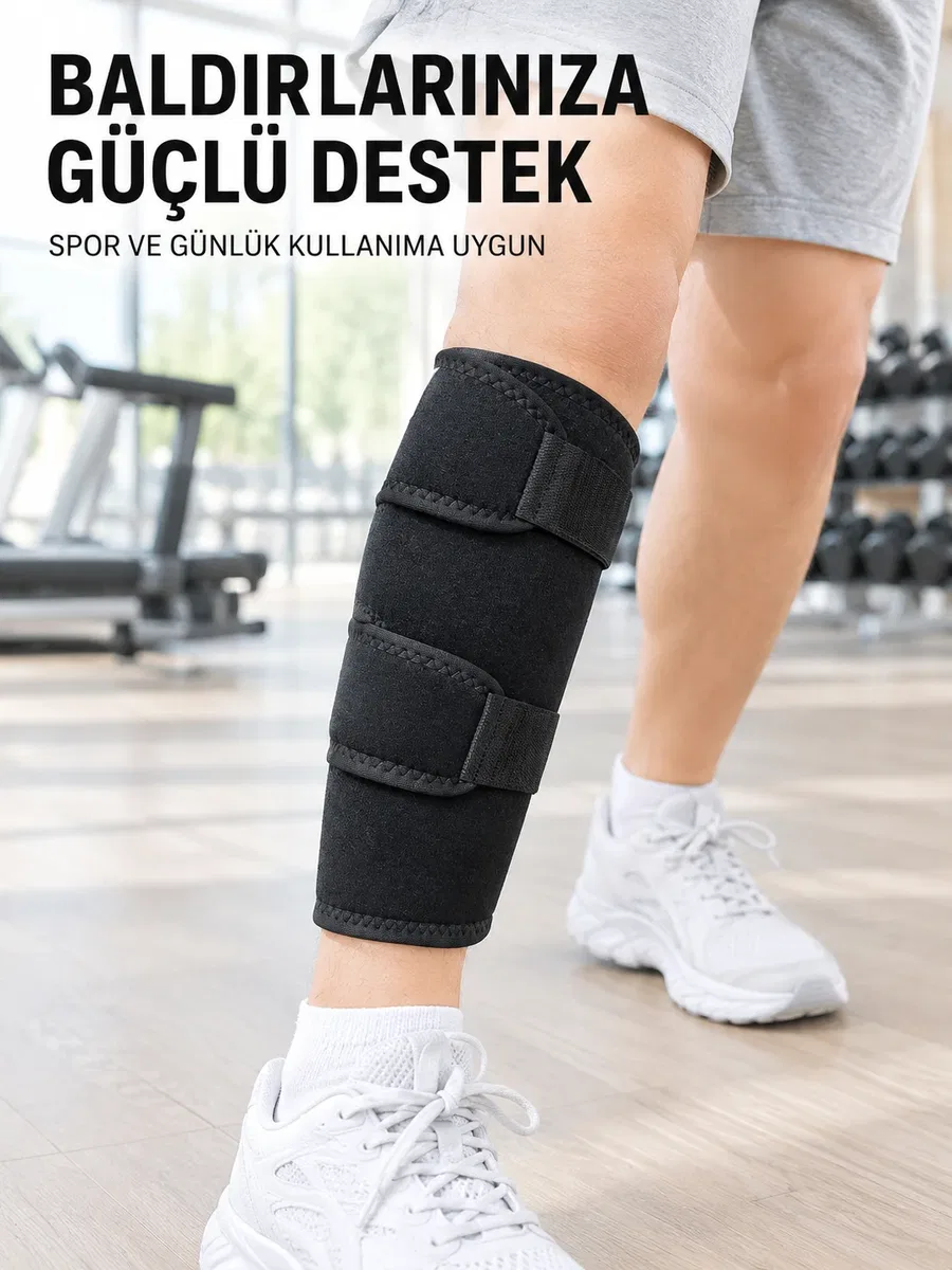 Ayarlanabilir Baldır Desteği Siyah Çift Bantlı Spor ve Yürüyüş Baldırlığı