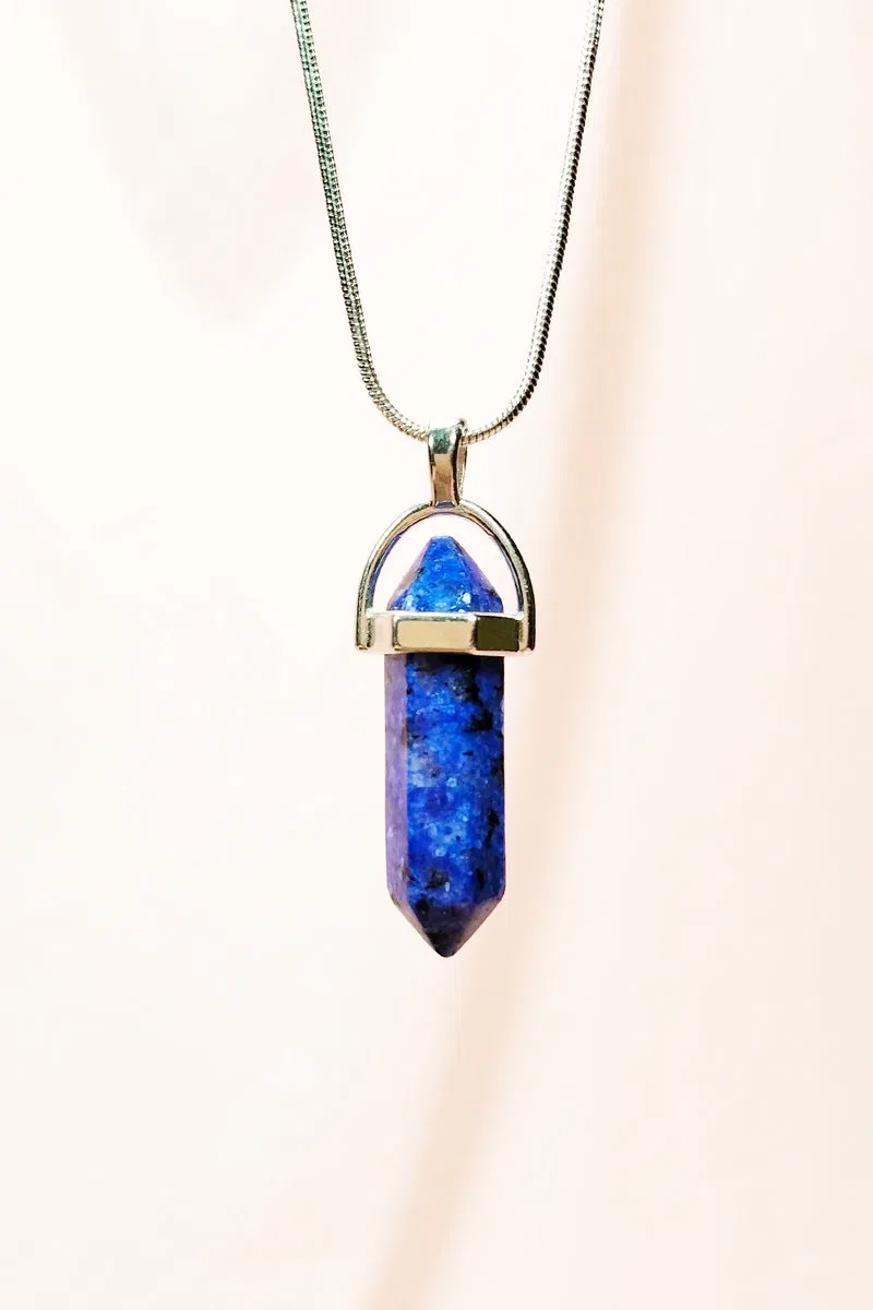 Lapis Lazuli Doğal Taşı Zincirli El Yapımı Tasarımlı Kolye Uç: 3, 5 cm Zincir: 20 cm Kutulu