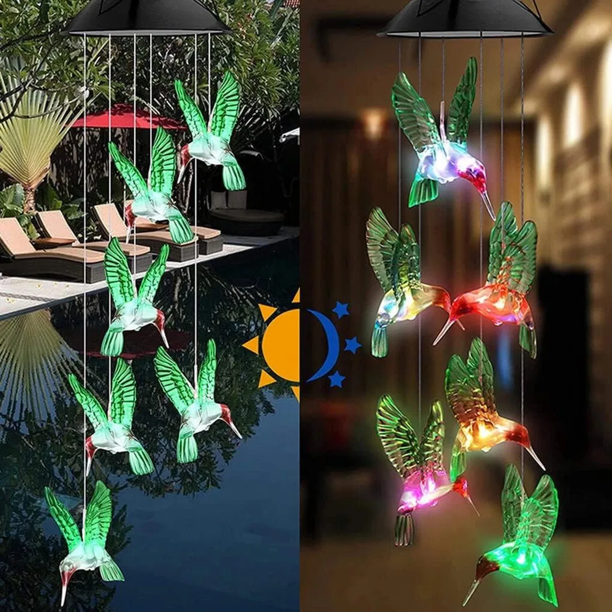 Solar Led Işıklı Kuşlu Bahçe Dekoru 6 Ledli, renkli Işık
