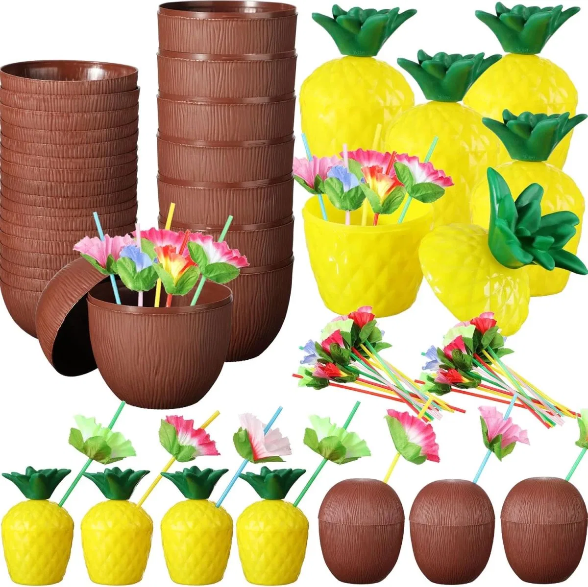 Ananas Hindistan Cevizi Tasarımlı Pipetli Bardak Seti (6 Adet) görsel 4