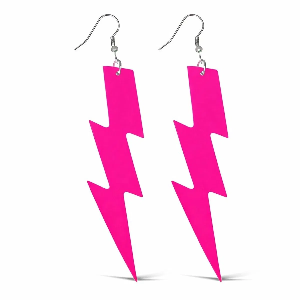 80’ler 9039lar Retro Neon Pembe Şimşek Küpe 10 Cm görsel 4