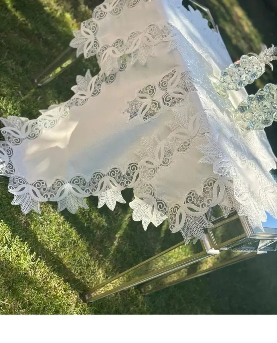 5 Parça Kayla Model Krem-Krem Keten Dantelli Runner Seti Salon Takımı görsel 5