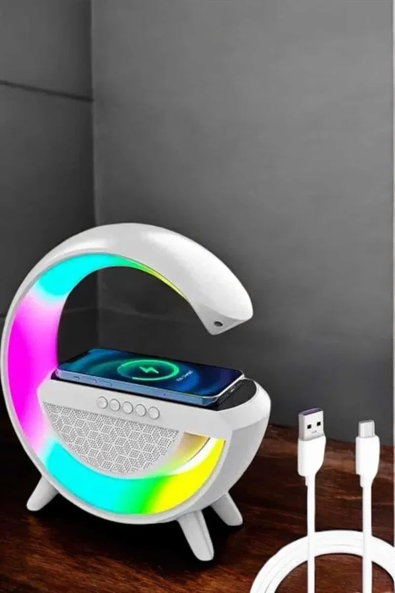 Bluetooth Hoparlör 15W Kablosuz Hızlı Şarj LED Gece Lambası görsel 4