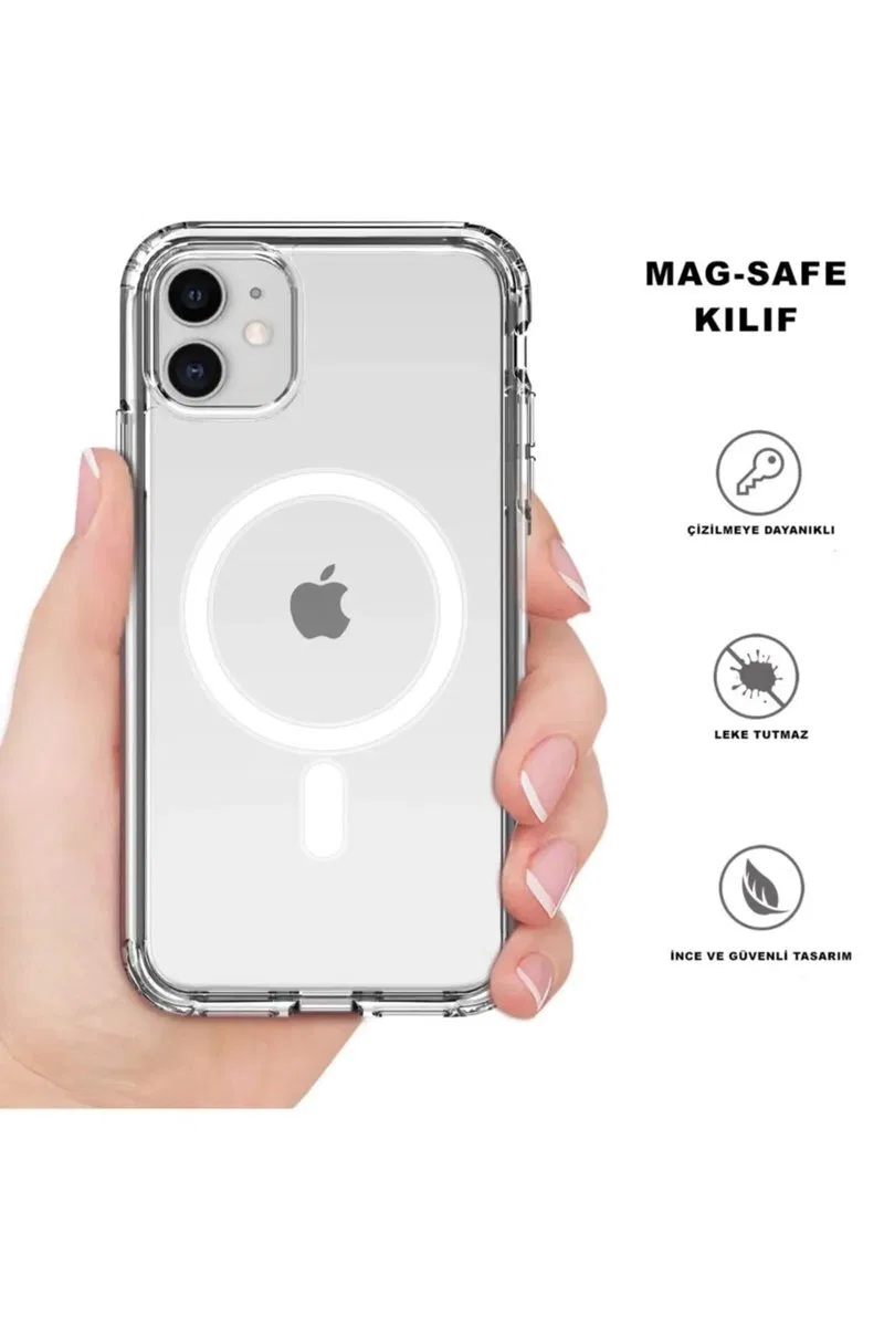Iphone 12 Kılıf Kamera Lens Korumalı Magsafe Destekli Şeffaf Darbe Emici Sert Kapak görsel 3