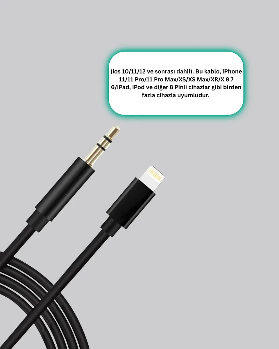 iPhone Uyumlu Lightning 3. 5mm Aux Adaptör Kablo Stereo Ses Aktarım görsel 3