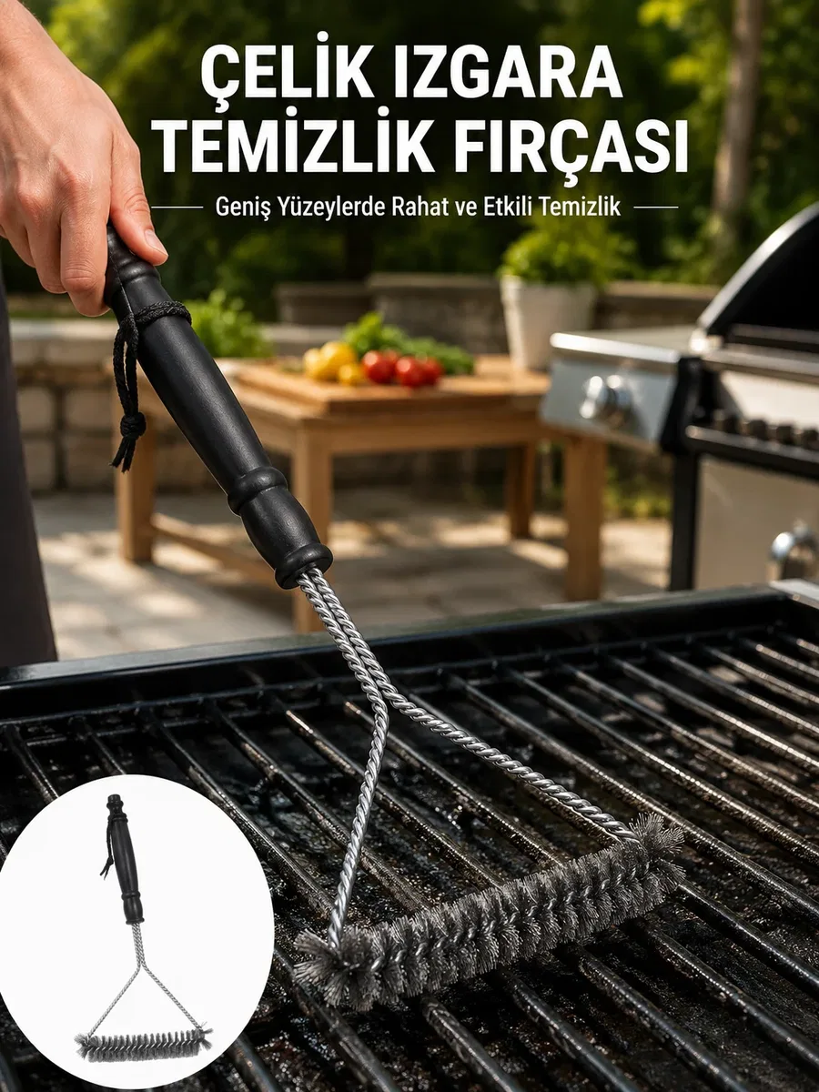Uzun Saplı Paslanmaz Çelik Izgara Temizlik Fırçası Yeni Nesil