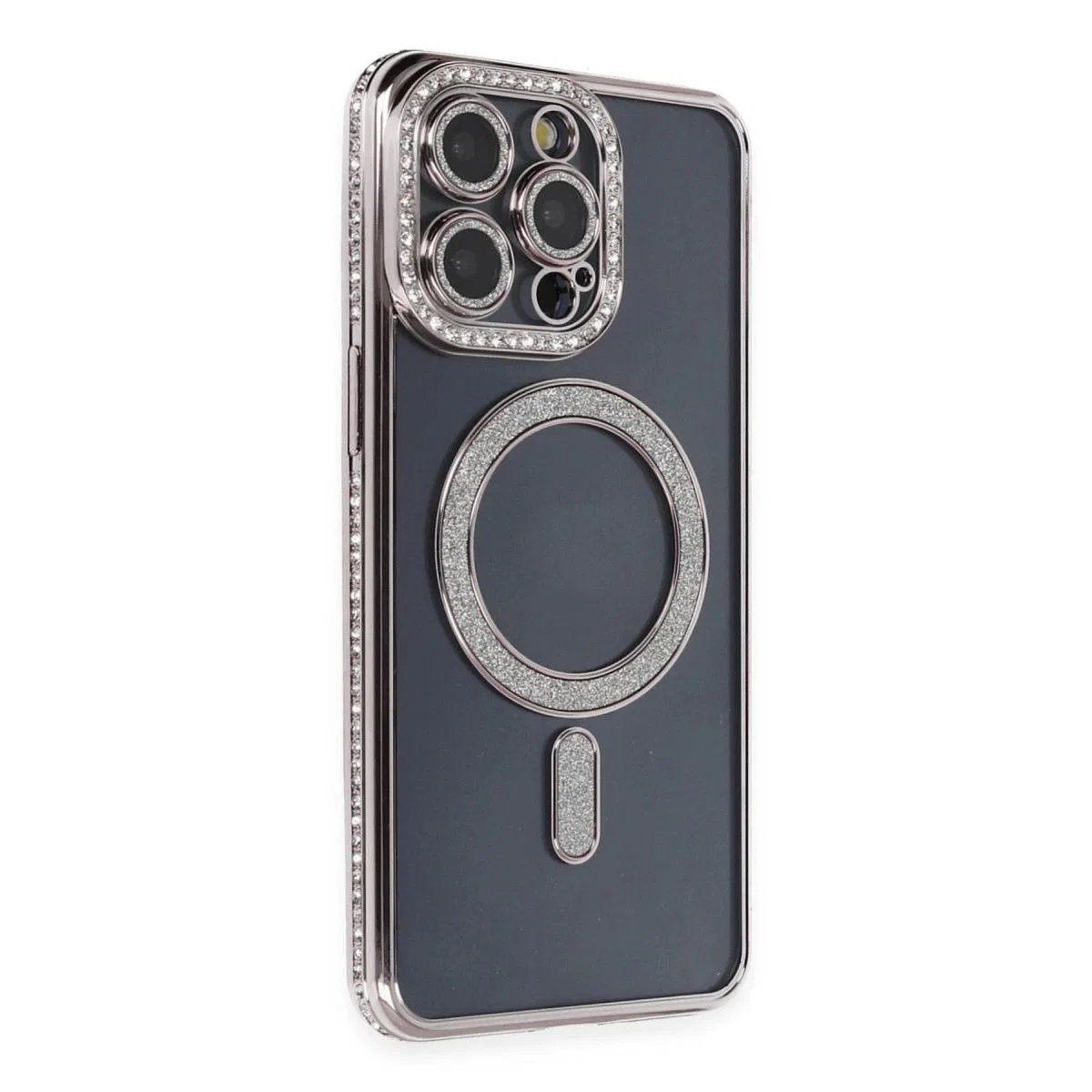 Apple İphone 14 Pro Kılıf Joke Simli Magneticsafe Kılıf - Gri