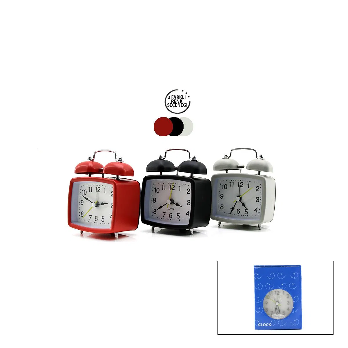 Çift Zilli Metal Masa Alarm Saati (Işıklı, Pilli) görsel 2