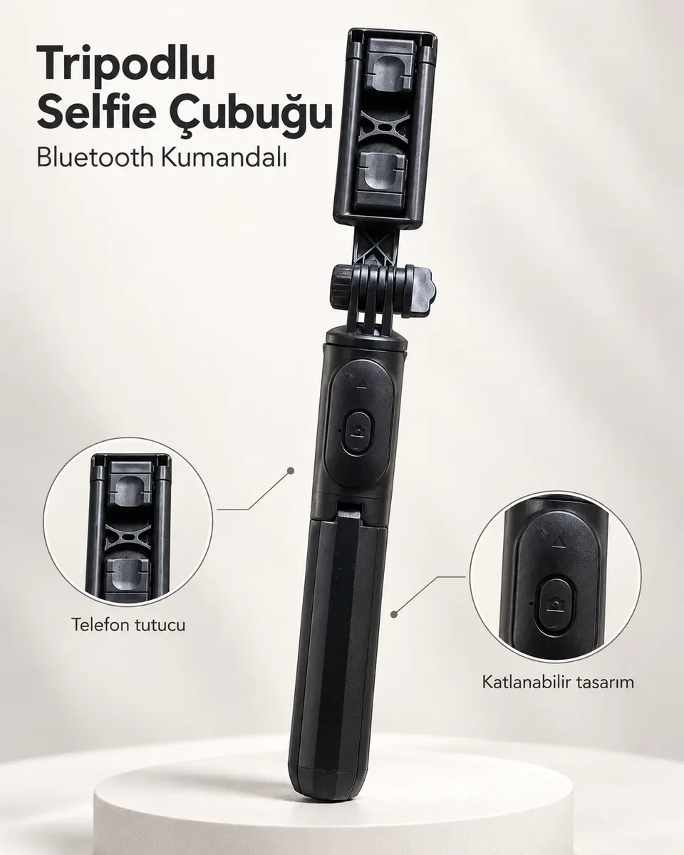 Fotoğraf ve Video Çekimleri İçin Kablosuz Kumandalı Telefon Selfie Çubuğu