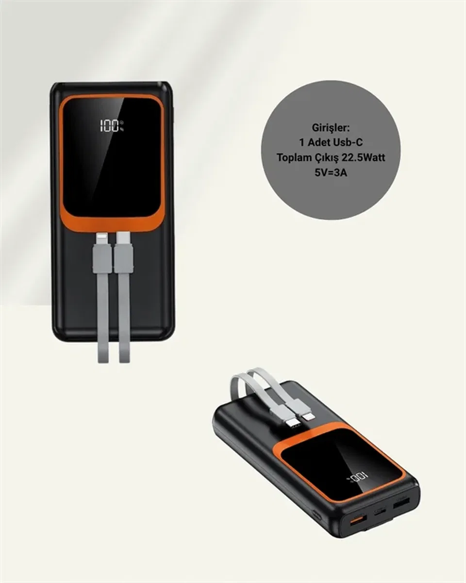 20000 mAh Taşınabilir Powerbank | Çok Kablolu, Hızlı Şarj Destekli (22. 5W) görsel 5