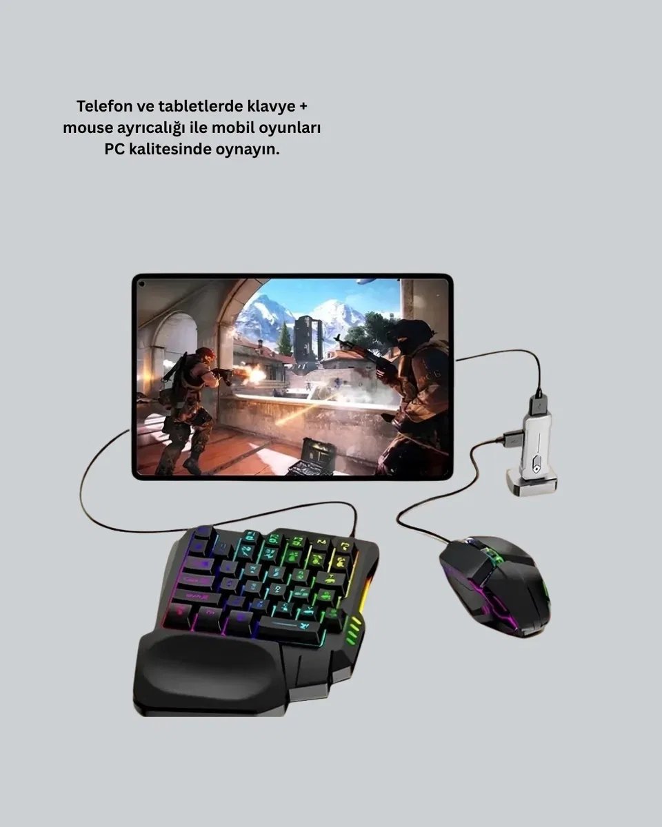 5’i 1 Arada Mobil Oyun Seti Klavye Mouse Dönüştürücü iOS & Android görsel 5