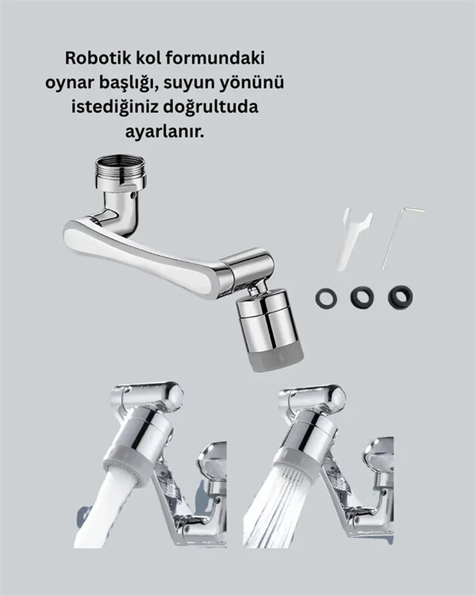 2 Modlu 1080° Dönebilen Musluk Başlığı Esnek 3 Eklemli Hareketli Tasarım görsel 4