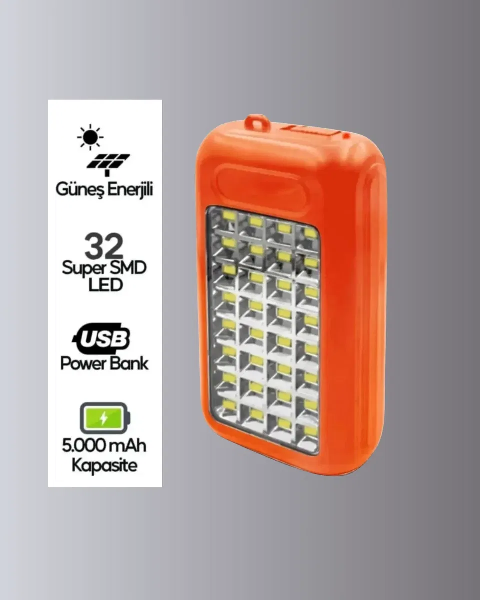 Güneş Paneli ile Şarj Olan 32 LED’li Powerbank Cihazı görsel 2