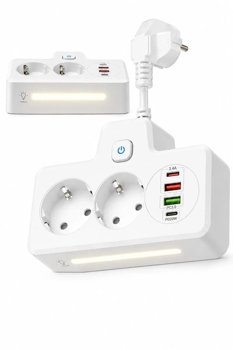 Bkl-502 Akım Korumalı 2li Priz 2 Usb Ve 2 Type-c Çıkış 4000w Hızlı Şarj Duvar Tipi Dokunmatik Led Aydınlatmalı görsel 2