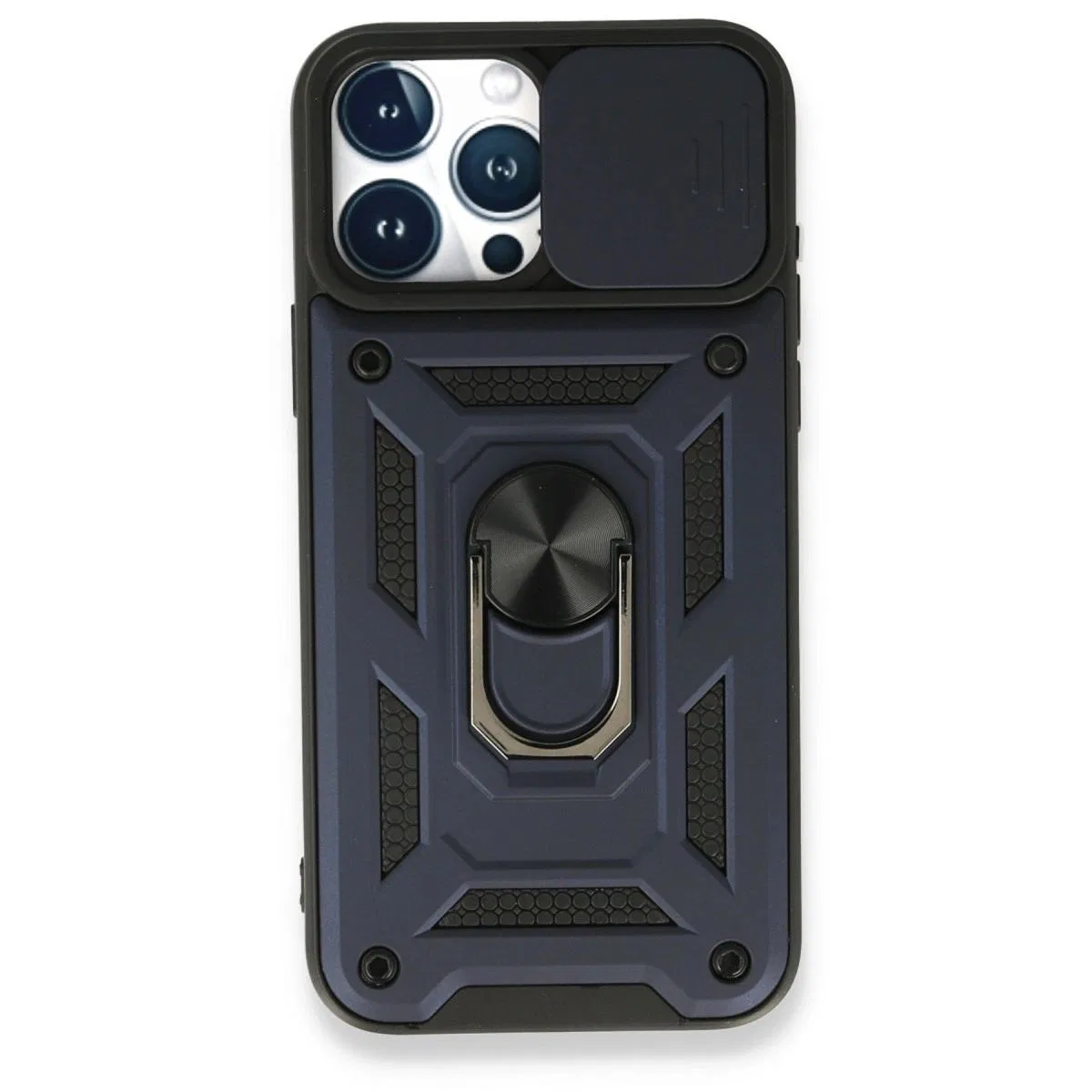 Apple İphone 15 Pro Kılıf Pars Lens Yüzüklü Silikon - Lacivert