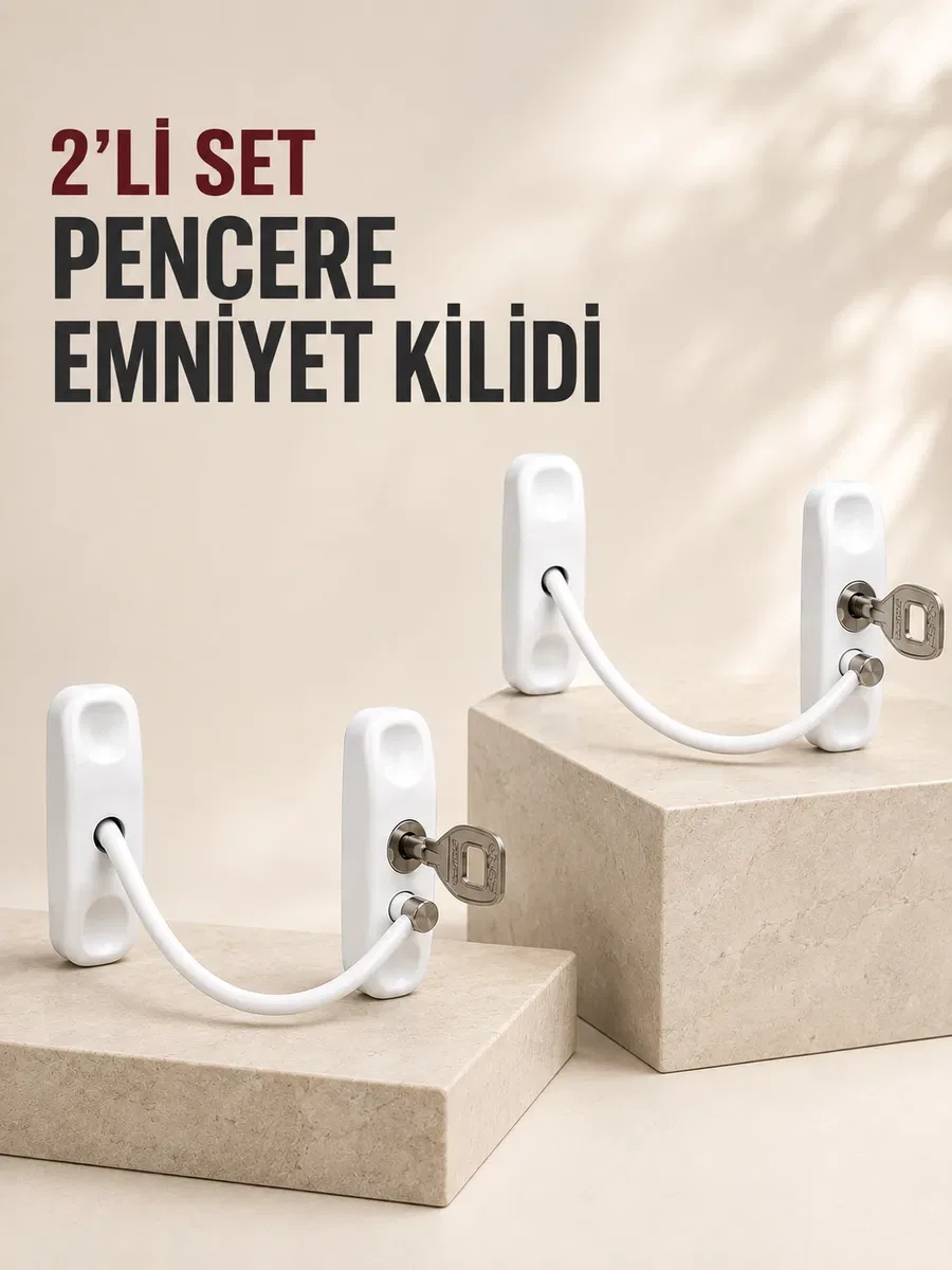 2’li Set Pencere Güvenlik Kilidi Anahtarlı Kablolu Çocuk Emniyet Kilidi Beyaz