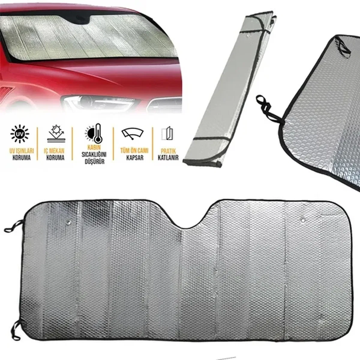 Araç Ön Cam Güneşlik UV ve Isı Koruma Katlanabilir Toyota Corolla Skoda Superb Dacia Duster Ford Focus görsel 3