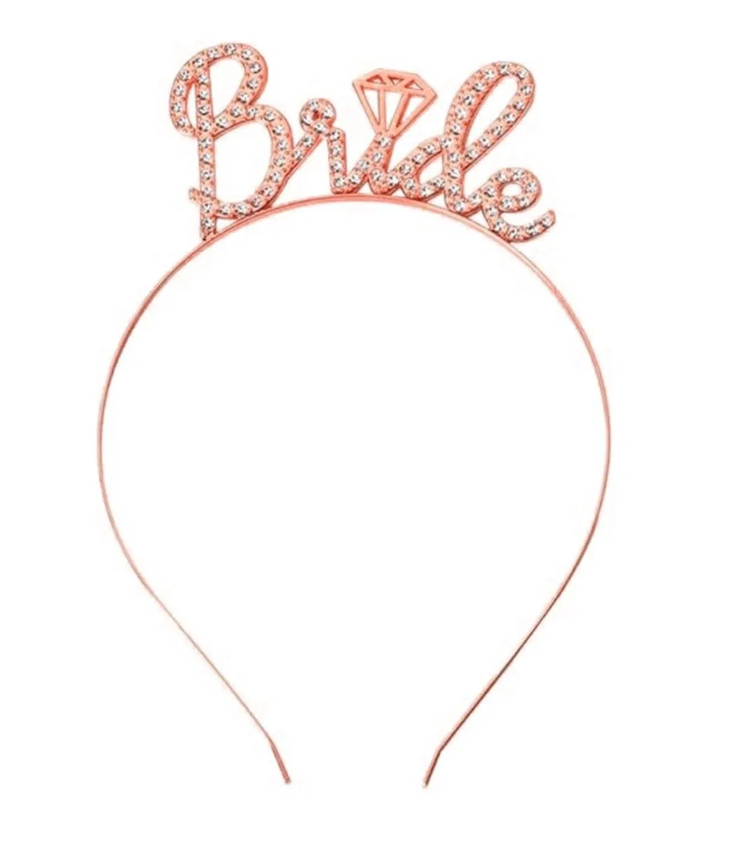 Rose Gold Renkli Taşlı “bride” Gelin Tacı – El Yazısı Yazı Tipiyle görsel 3