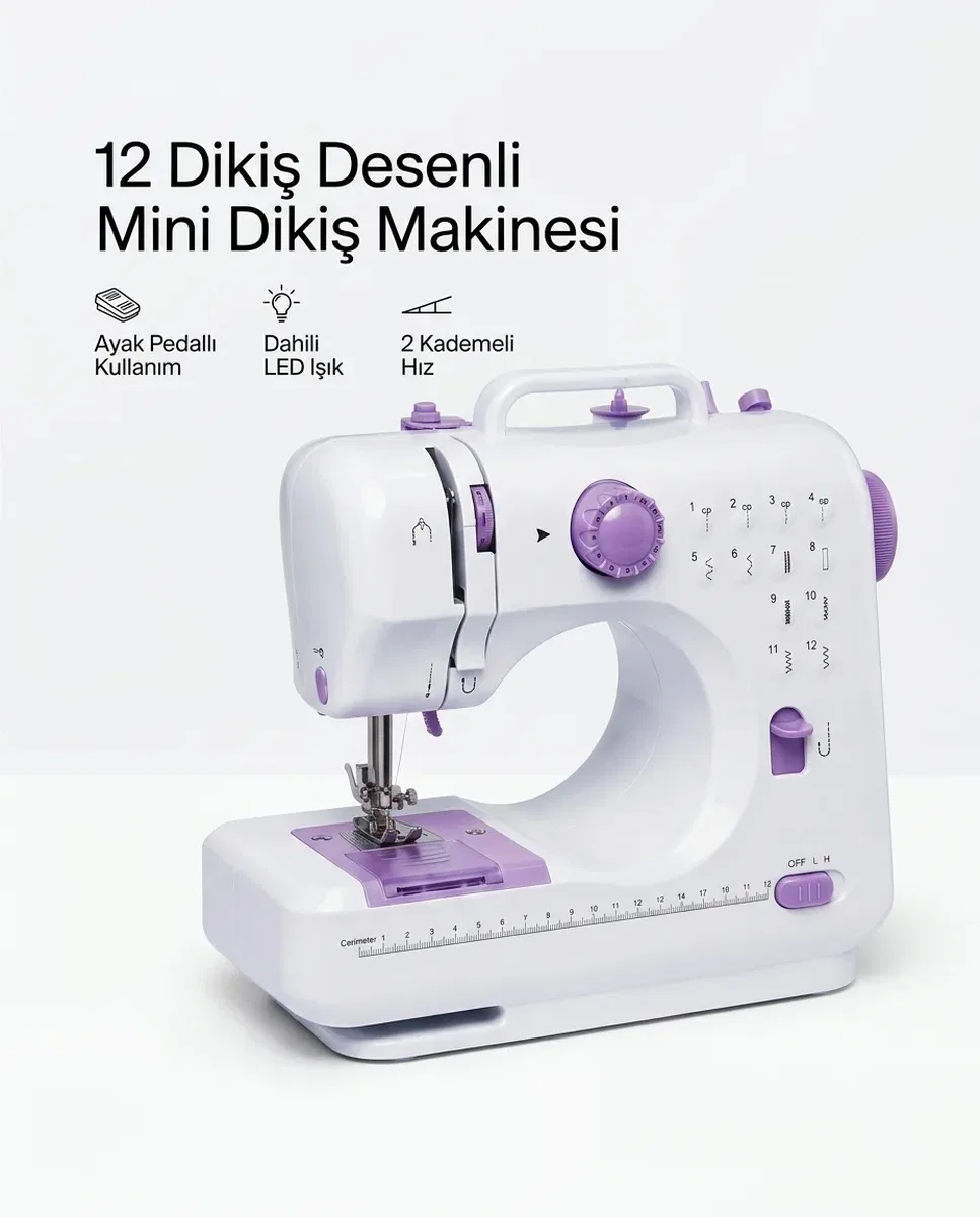 12 Farklı Dikiş Desenli Mini Dikiş Makinesi