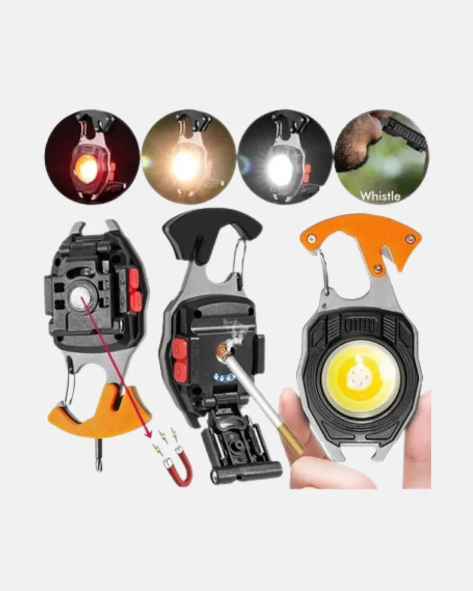 Mini LED Anahtarlık Fener – Şişe Açacağı, Tornavida, Düdük ve USB Şarj Özellikli görsel 2