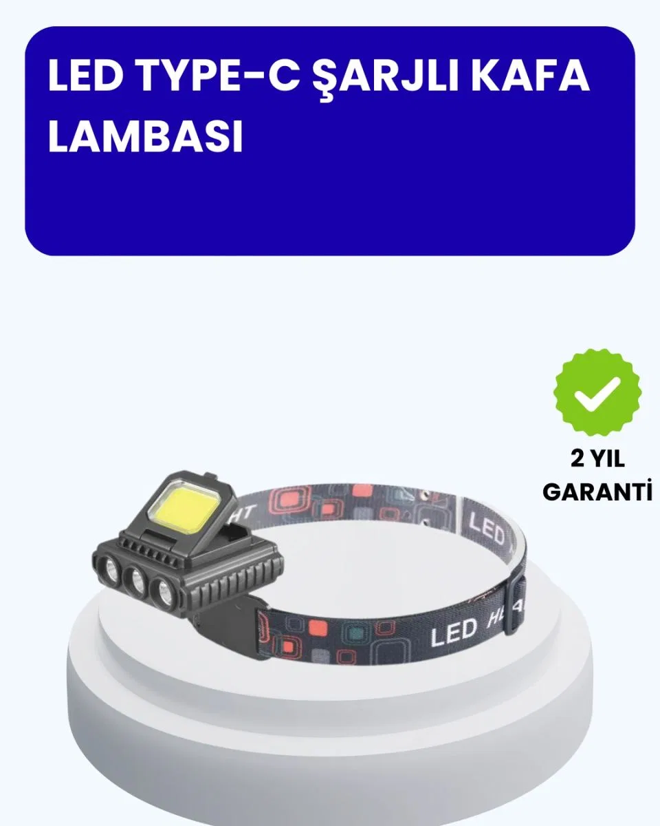 800 Lumen Led Kafa Lambası Cob Ve Xpe Led Type C Şarjlı Ayarlanabilir