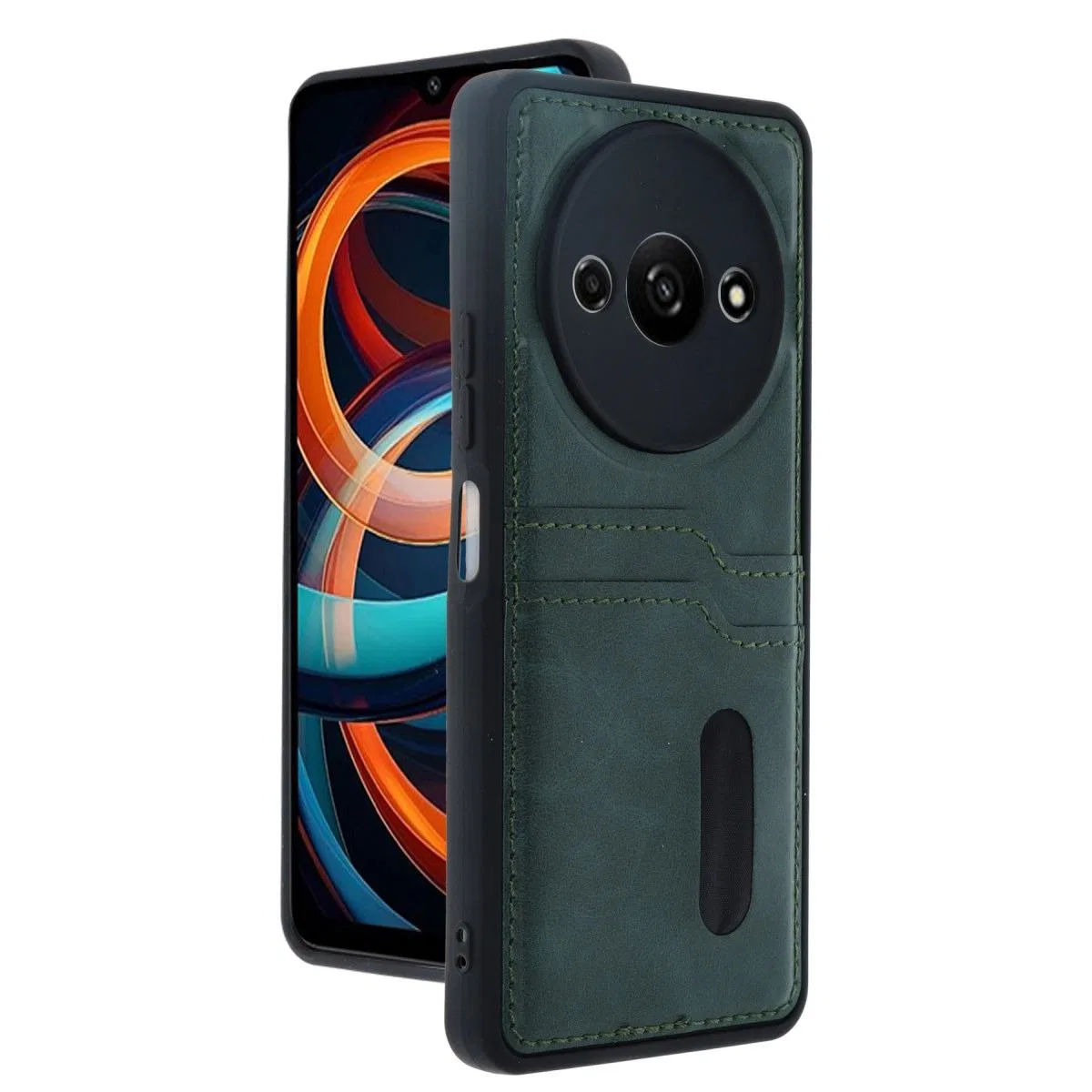 Xiaomi Redmi A3 4g Kılıf Sara Kartvizitli Deri Kılıf - Koyu Yeşil