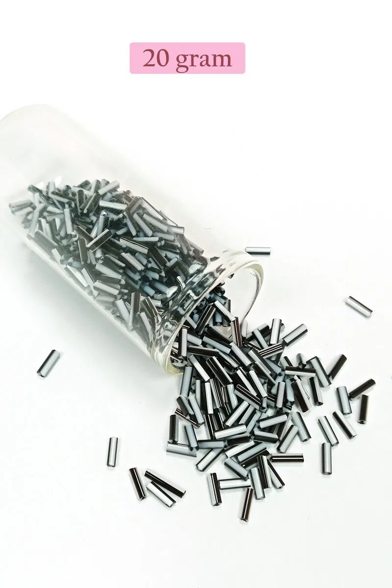 Uzun Boru Kesme Boncuk Çap 2mm Uzunluk 10 mm - 20 Gram - Siyah Beyaz - BNC251